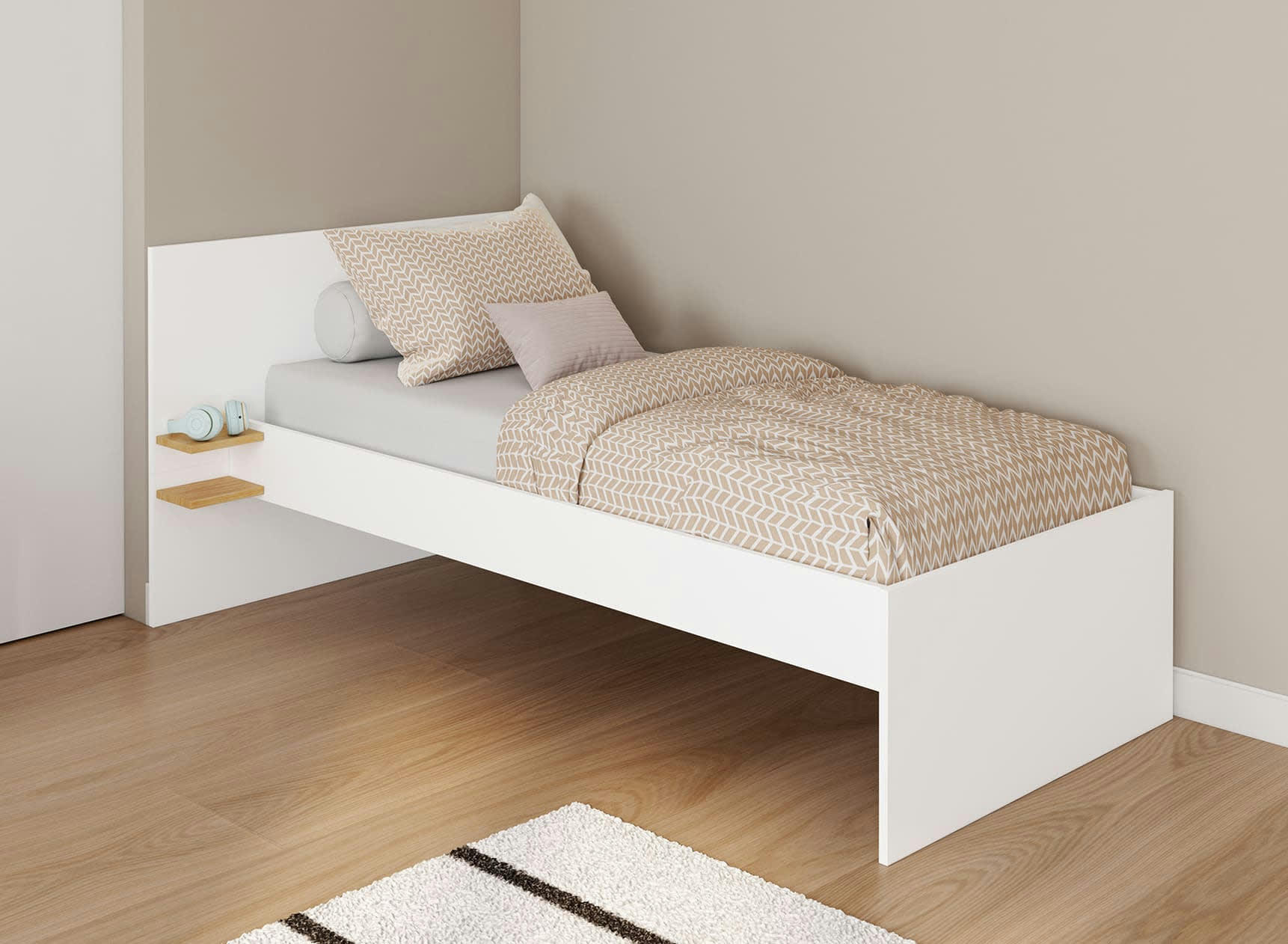 ALBI - Lit enfant avec chevet 90x200 Blanc et Chêne