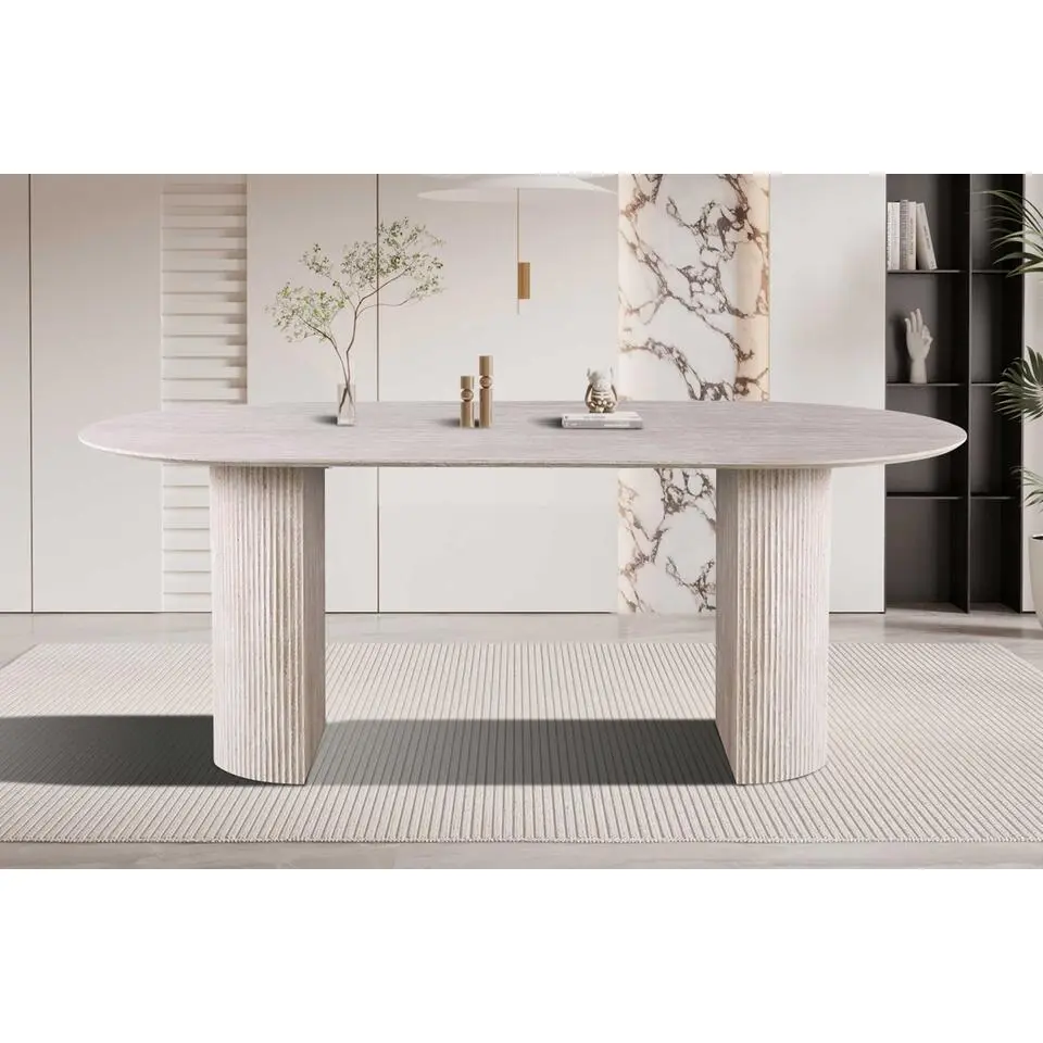 Ovale eettafel Lagos - 200x100x76cm - travertin