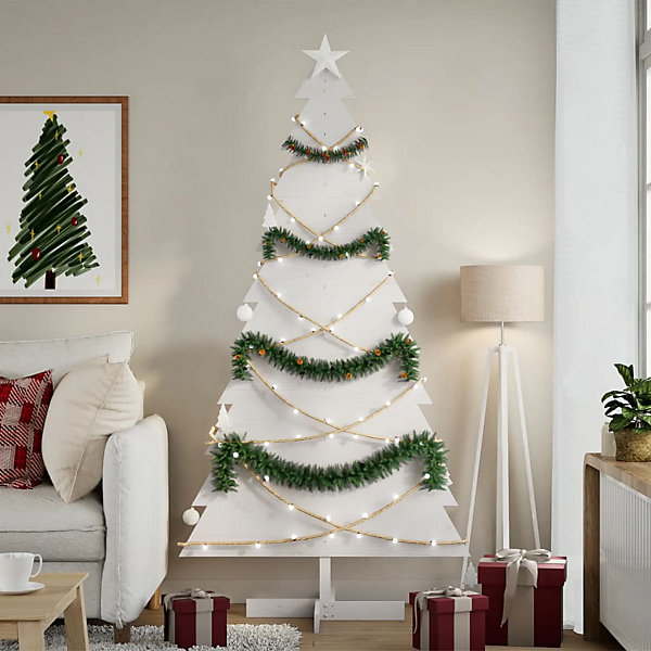Arbre de Noël en bois pour décoration blanc 180 cm pin massif vidaXL