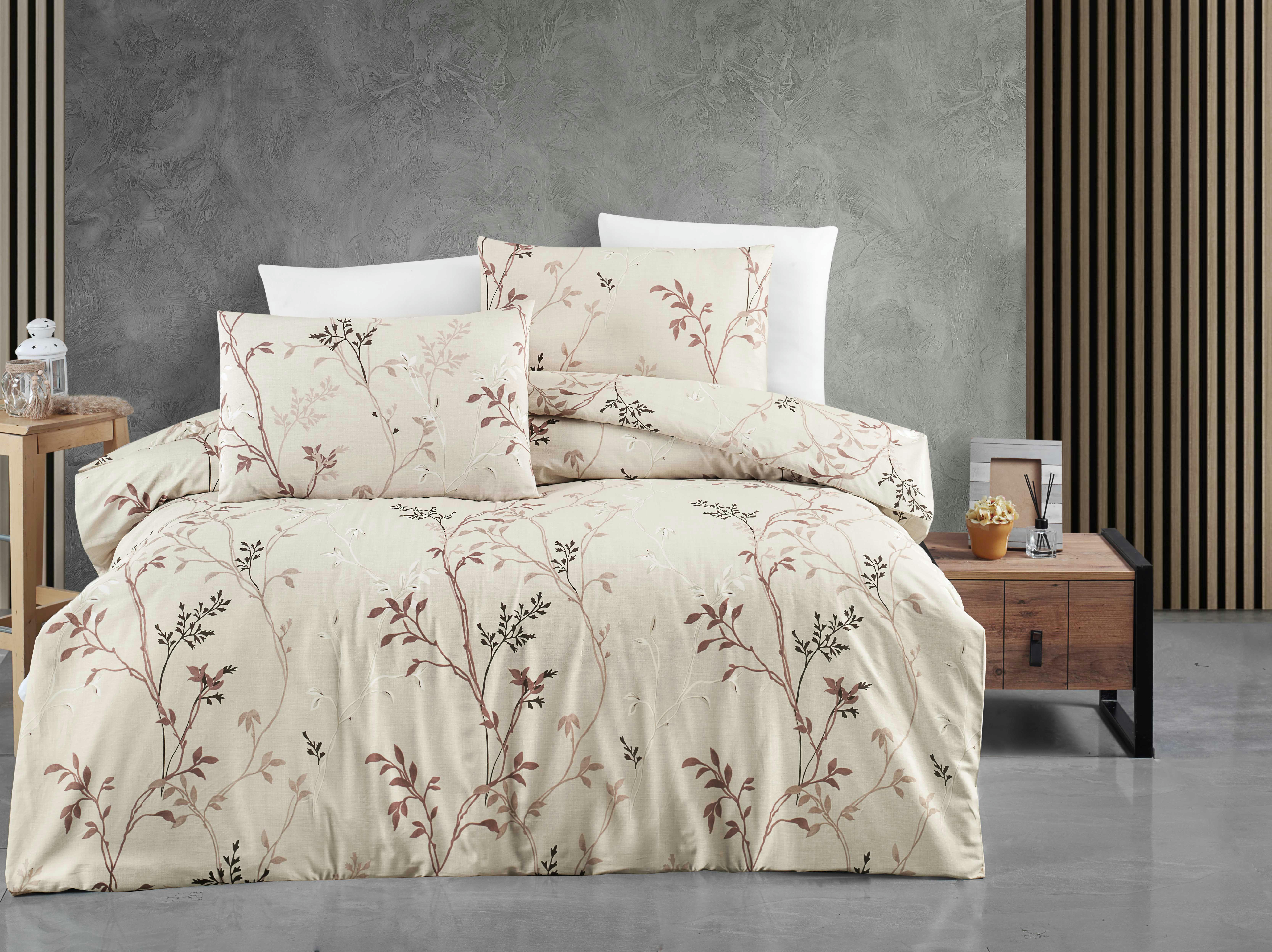 FIONA BEIGE - Parure housse de couette 200x200 cm et 2 taies d'oreiller 65x65 cm