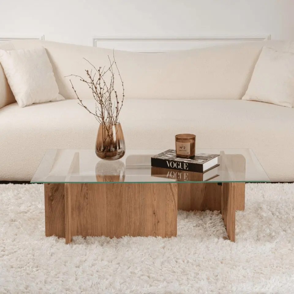 CALICOSY - Salontafel met een blad van glas FLAVIO - 65x105x30 cm