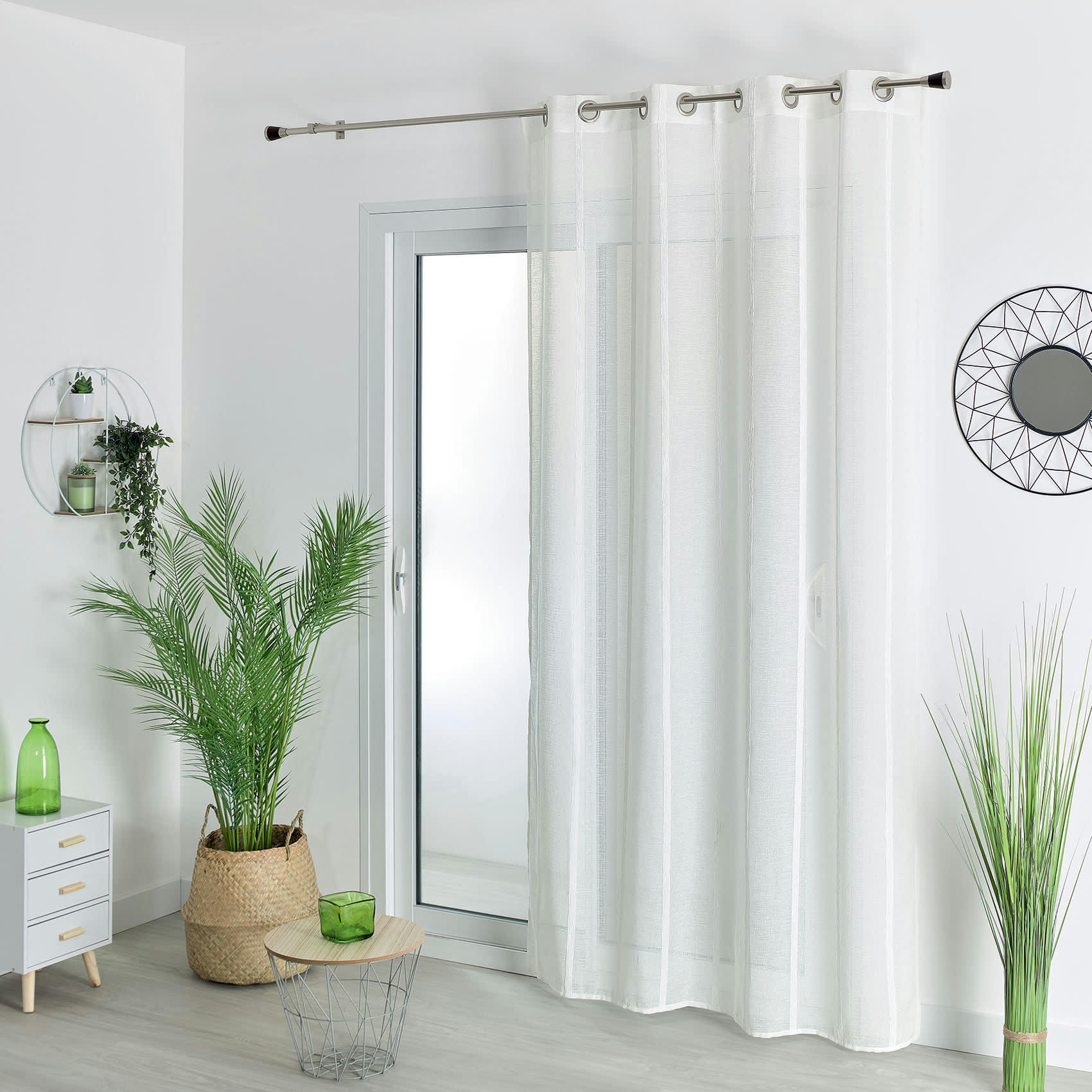 - Voilage tamisant à fines rayures polyester blanc 140x240 cm