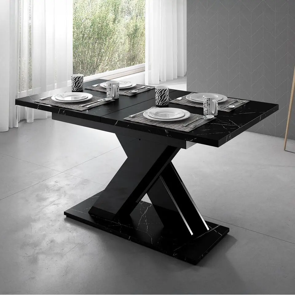 Meubella - Eetkamertafel Bari - Zwart marmerlook 180cm - Uitschuifbaar