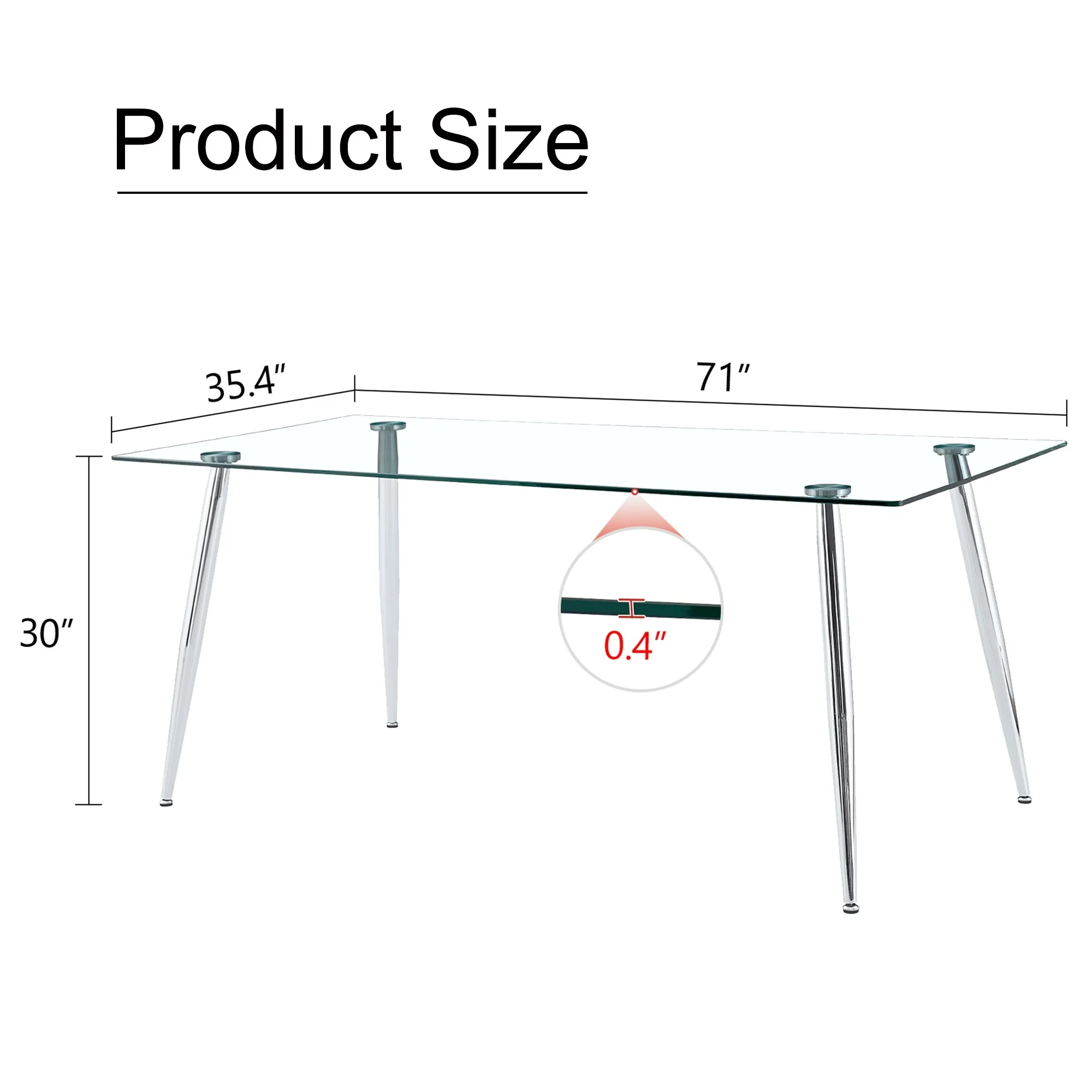 Modern Rectangular Glass Dining Table, Suitable For 4-6 People, With Tempered Glass Countertop And Metal Table Legs