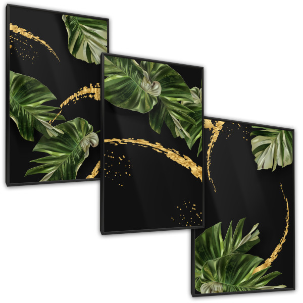 Zestaw 3x Plakat LIŚCIE TROPIKALNE Natura 3D 30x40cm