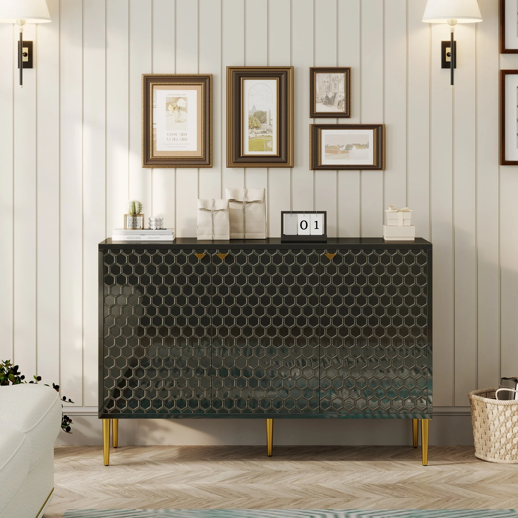 3 Door Glossy Storage Locker Accent Cabinet/Buffet