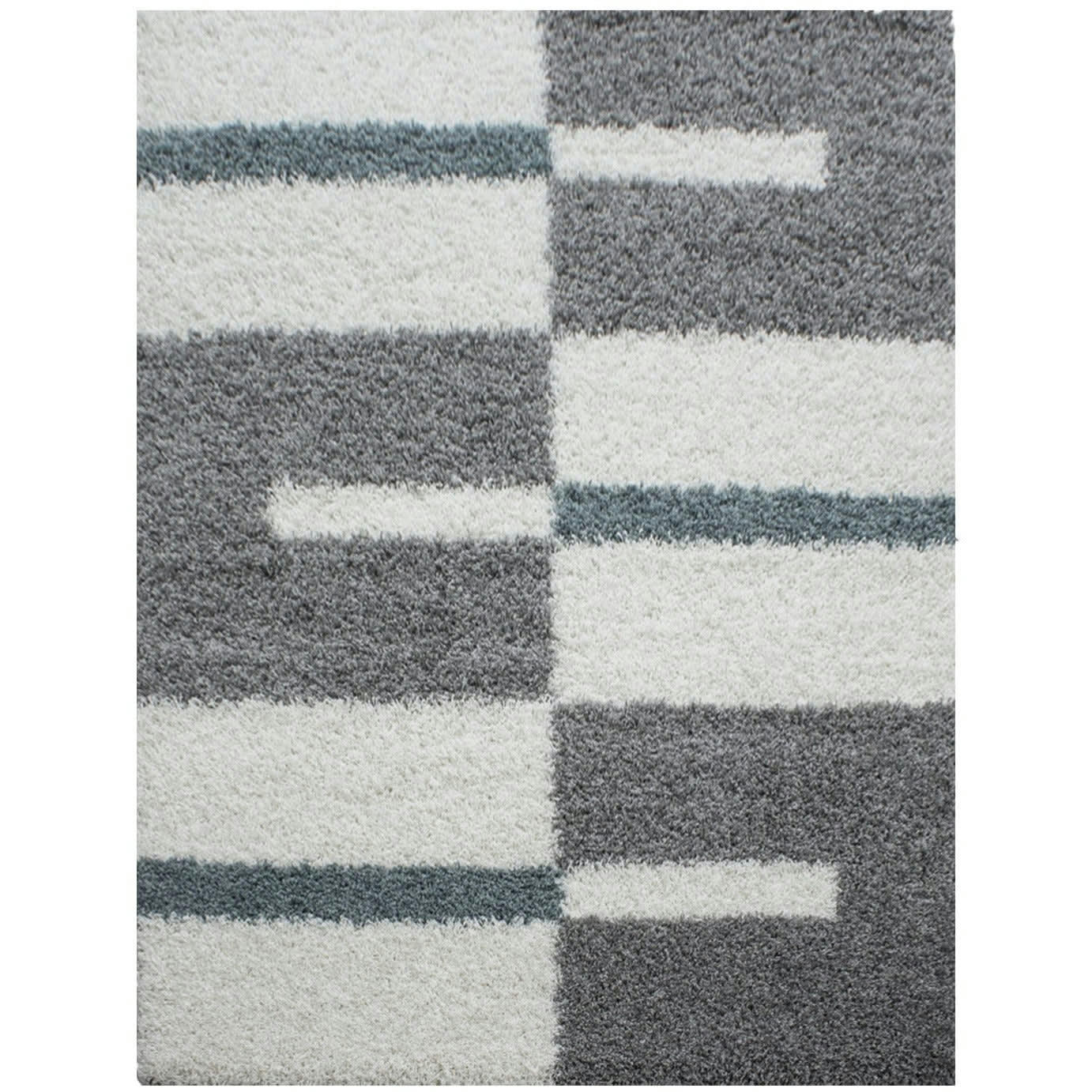 ROMA - Tapis shaggy à motifs traits gris et turquoise 60x110cm