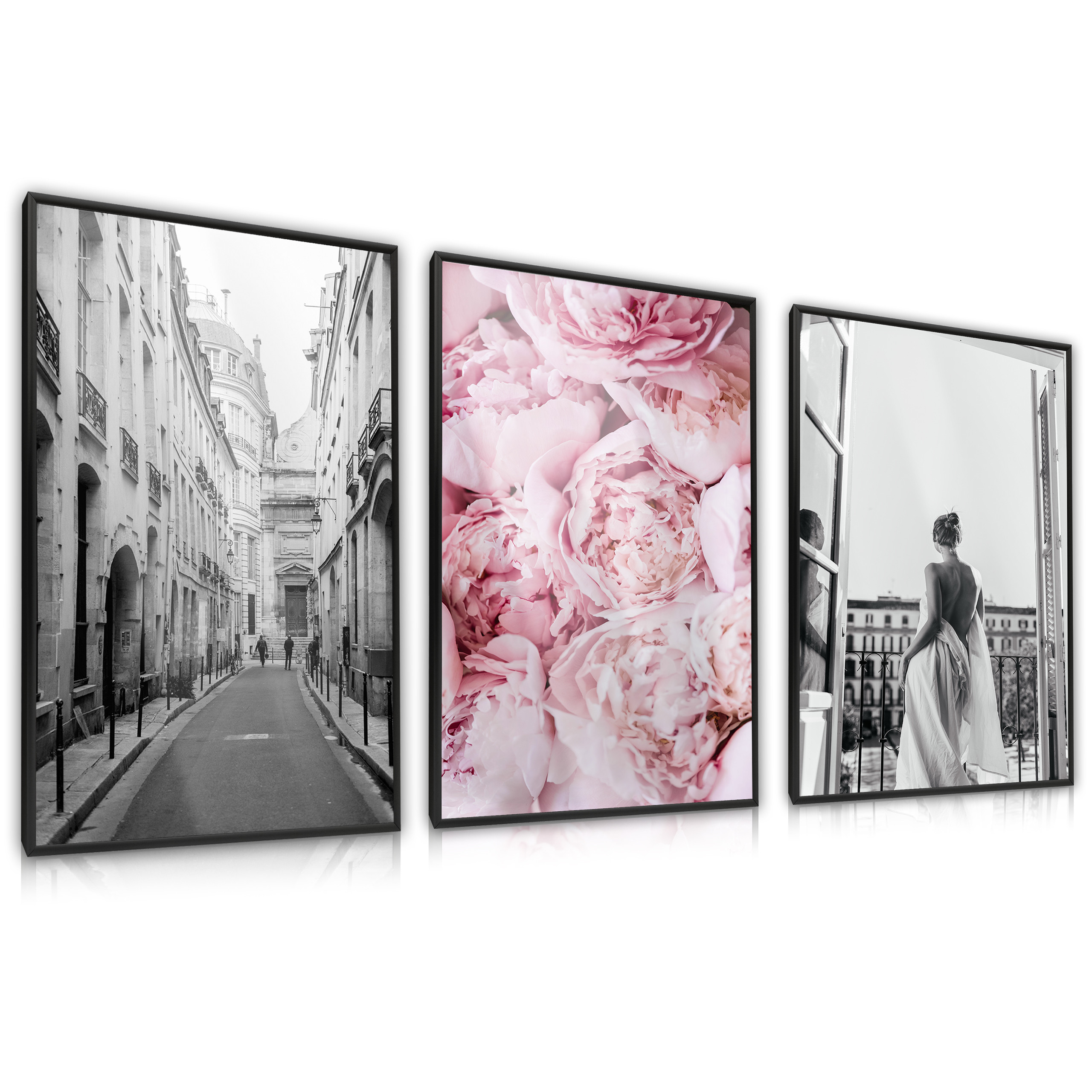 ZESTAW 3x Plakat Piwonie Kobieta Architektura 30x40cm