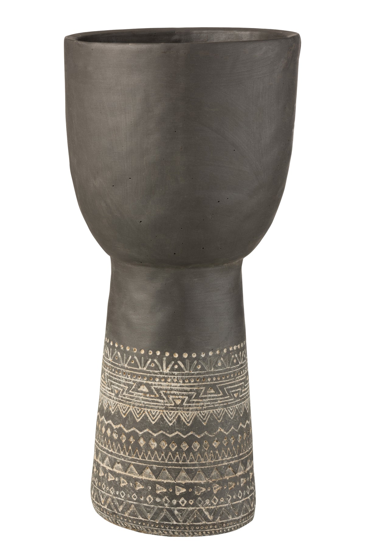 J-Line bloempot Gat Decoratie Etnisch - cement - grijs - large - Ø 23 cm