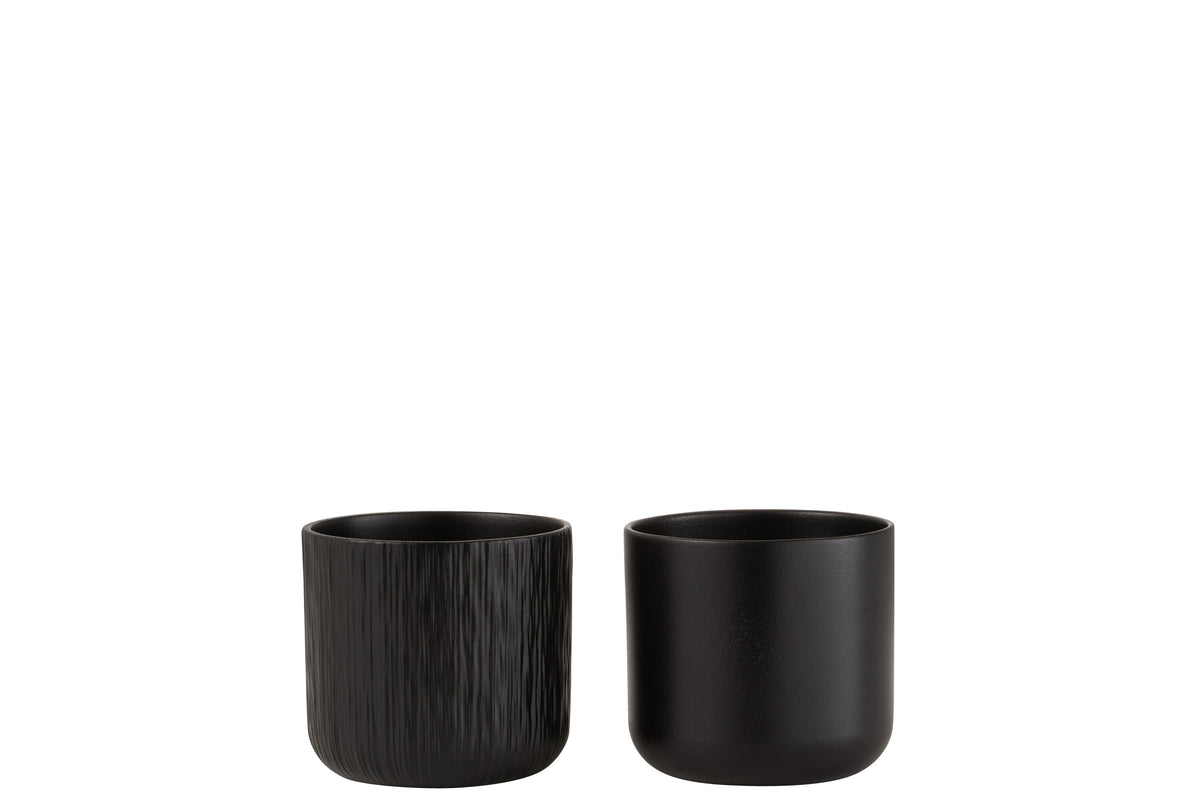 J-Line bloempot Gen - keramiek - zwart - small - 2 stuks - Ø 13 cm
