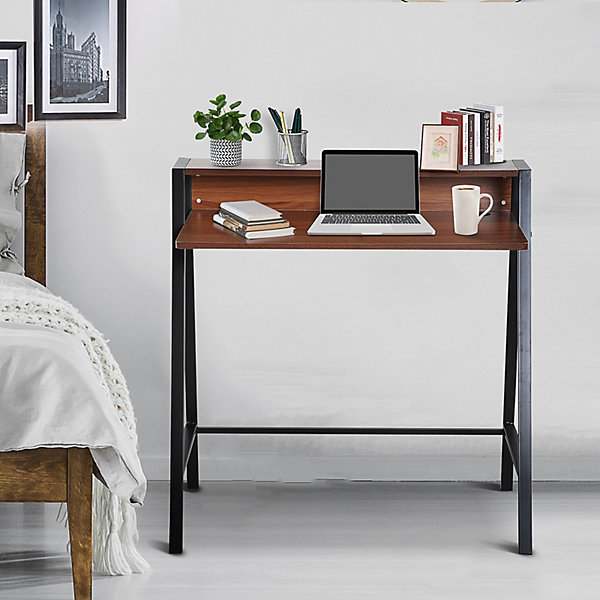 Bureau secrétaire bureau informatique dim. 84L x 45l x 85H cm style néo-rétro étagère coloris noyer noir
