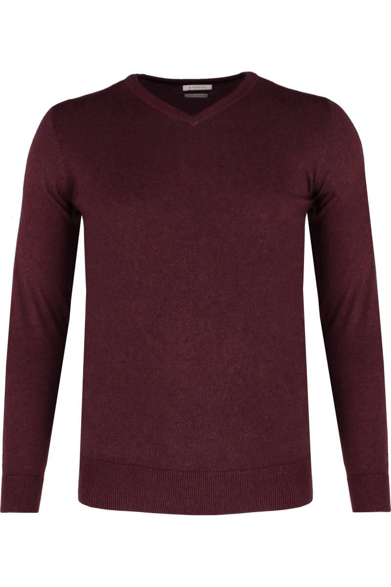 ETERNA Regular Fit Pullover V-Ausschnitt bordeaux, Einfarbig
