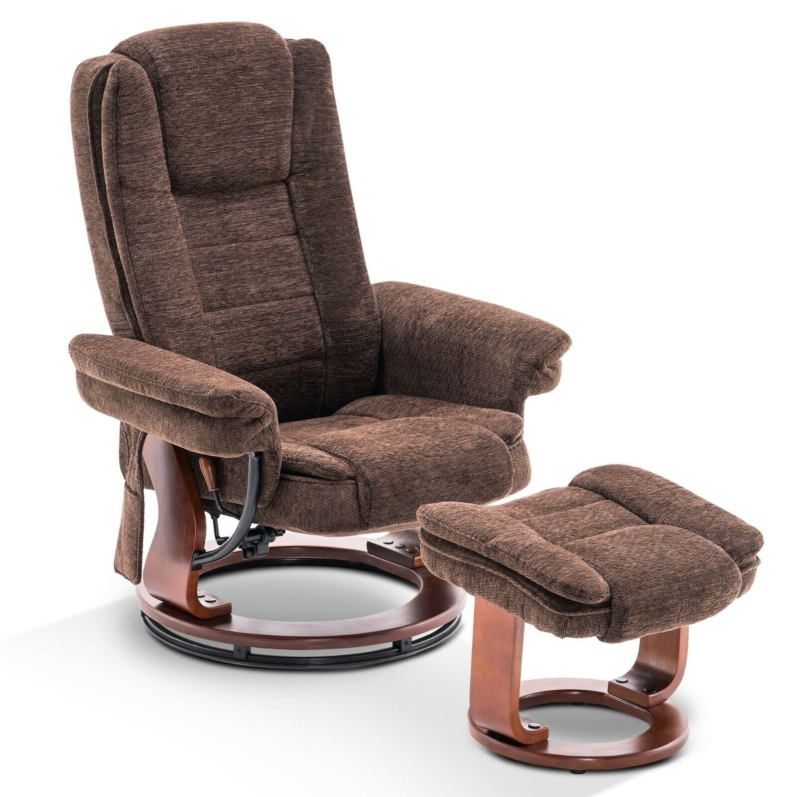 Mcombo Recliner Chair with Ottoman, Fabric Accent Chair with Vibration Massage, Swivel Chair with Wood Base, for Room 9099