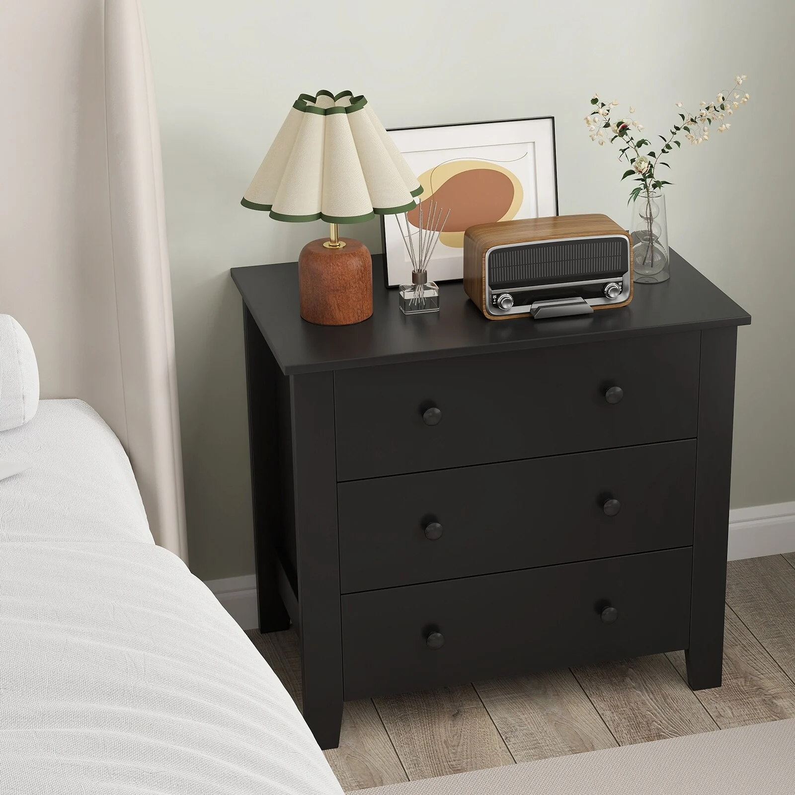 Gymax 2PCS 3-drawer Dresser w/ Convenient Handles Smooth Slide Rails