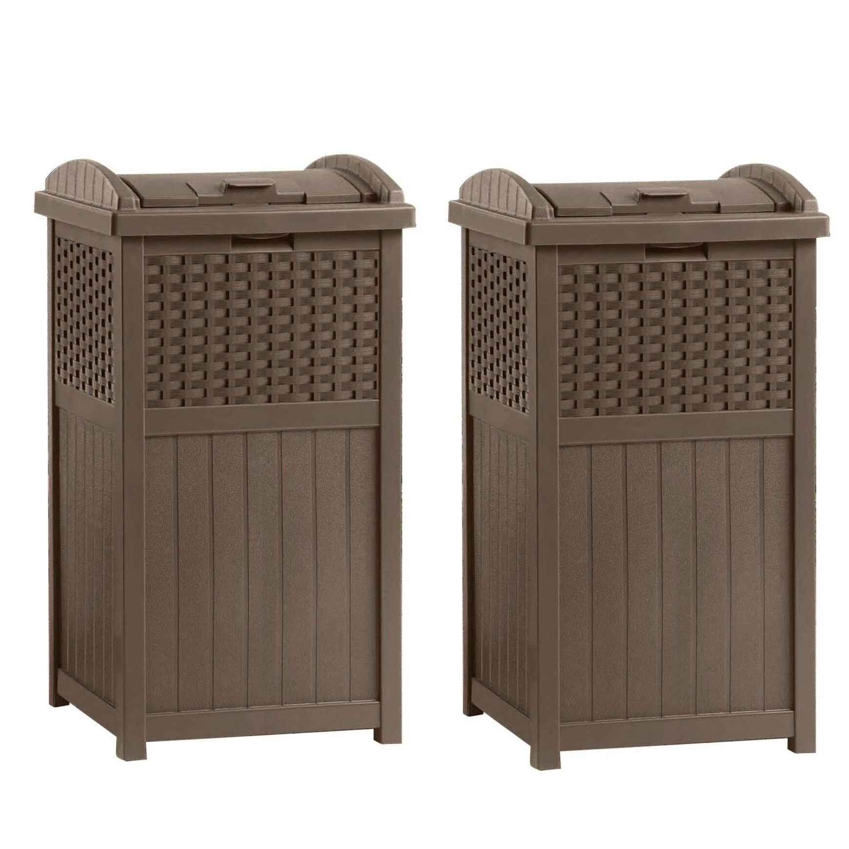 Suncast Trash Hideaway 33 Gallon Resin Wicker Outdoor Garbage Container (4 Pack)