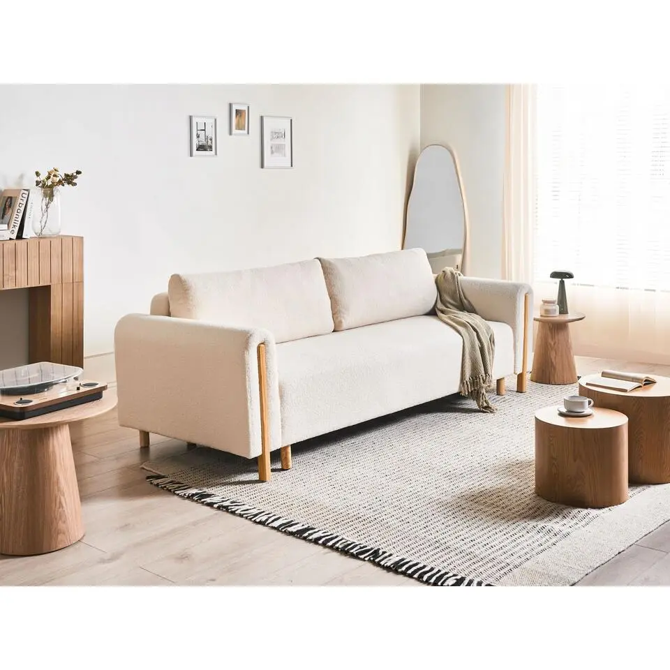 KVAM - Slaapbank 3-zits opbergruimte - Gebroken wit - Boucl&eacute;