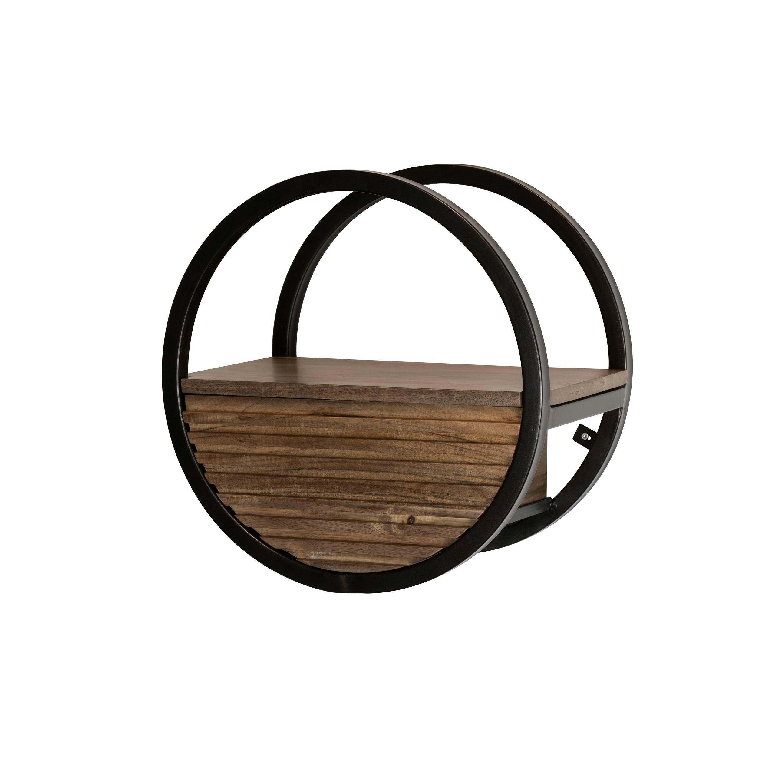 Etagère murale ronde bois d'acacia foncé 1 tiroir Ø40 cm NAKO