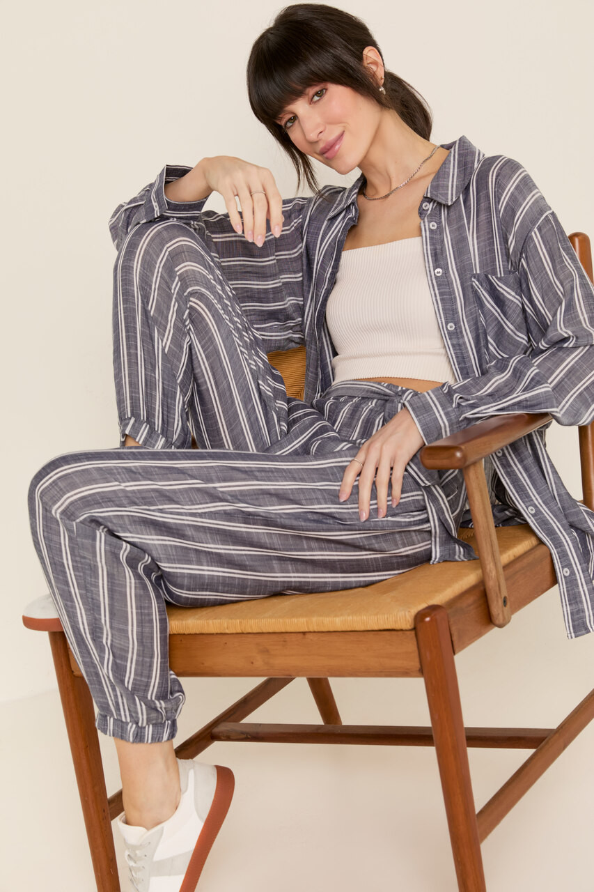 Alexis Oversized Striped Button Down Top