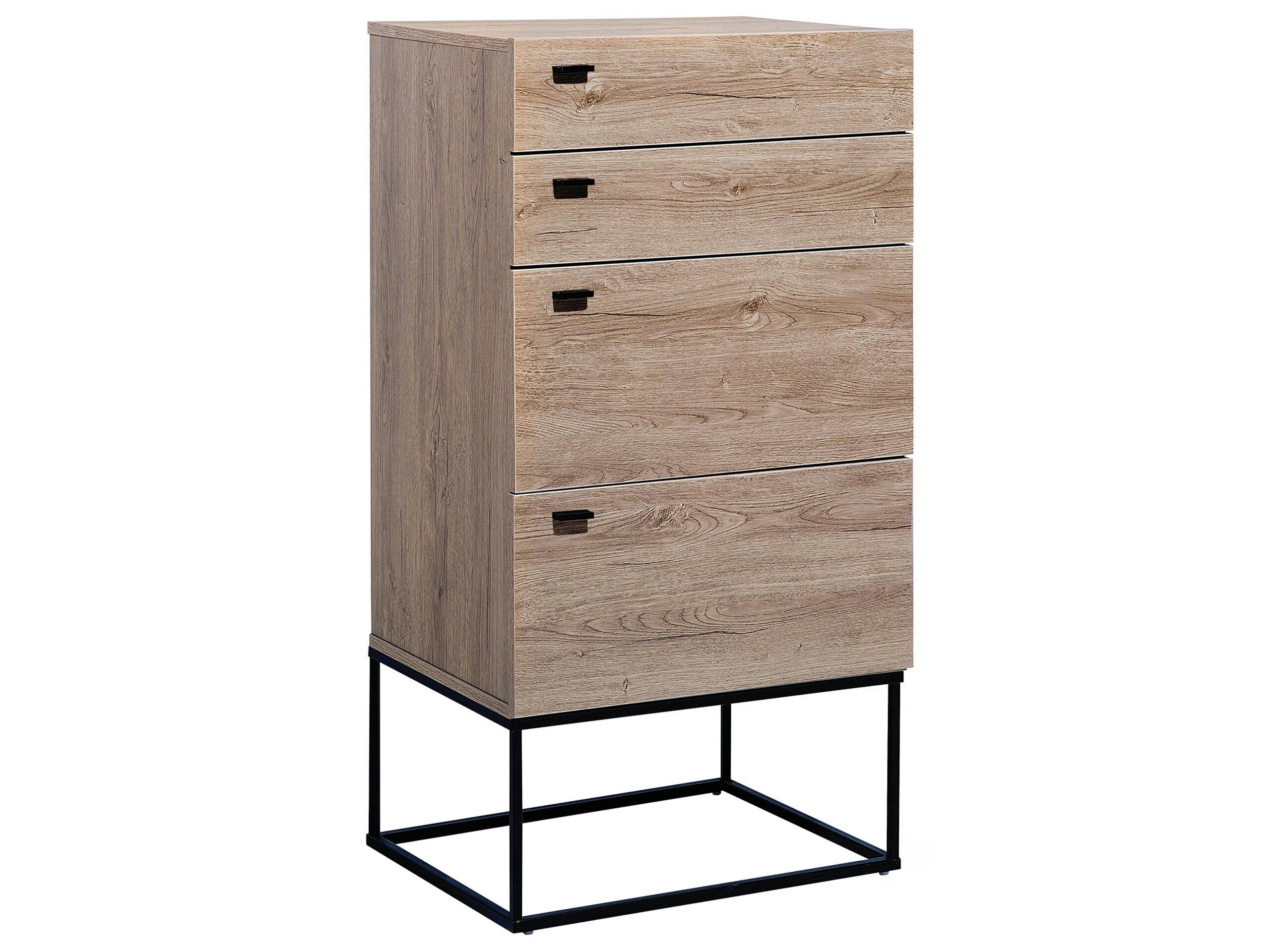 ACRA - Commode effet bois clair noir 4 tiroirs