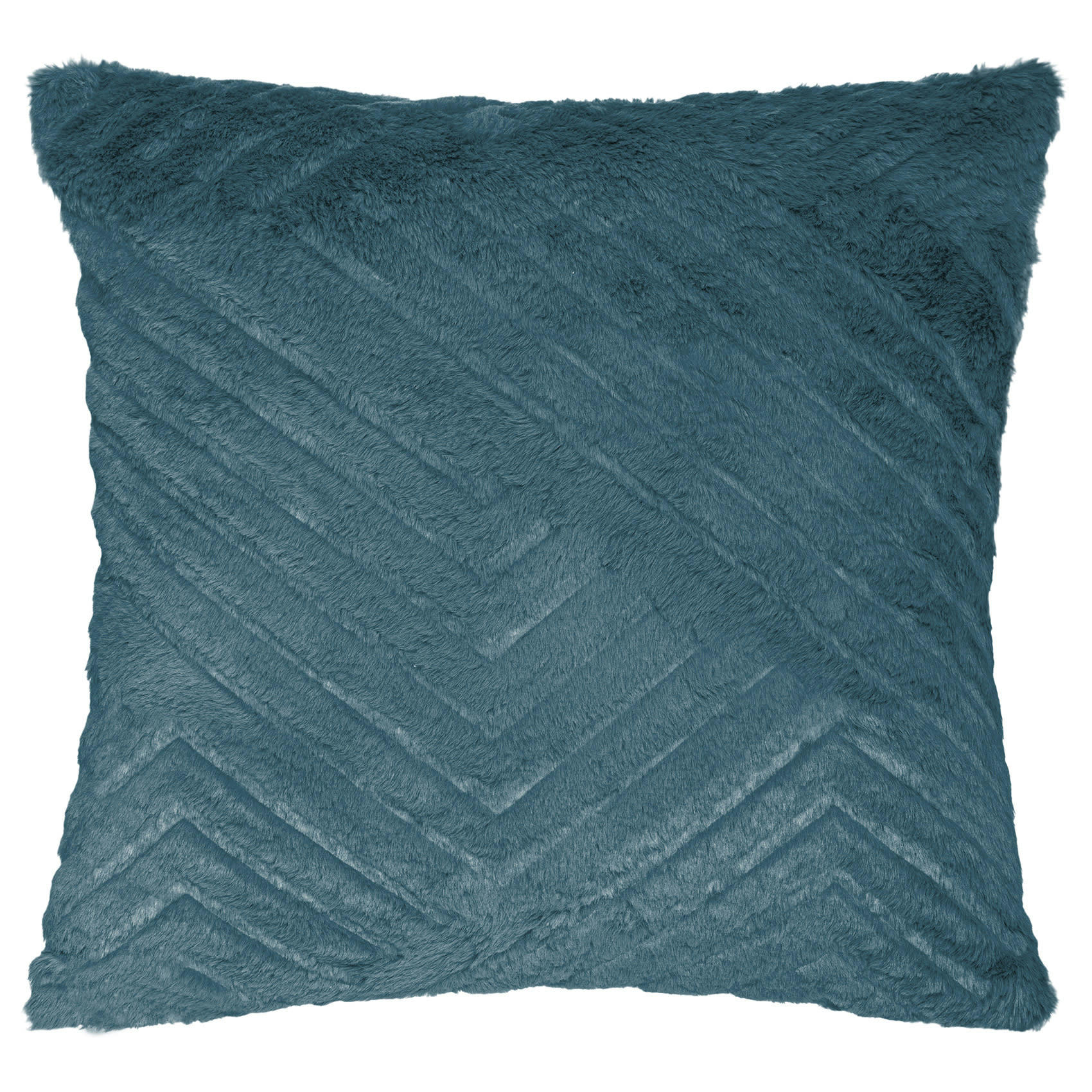 - Coussin déhoussable  - effet fourrure polyester bleu canard 45x45 cm