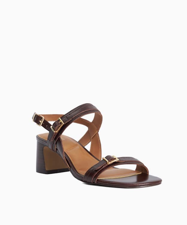 Jiving Dark Brown - Mid Height Block Heel Sandals