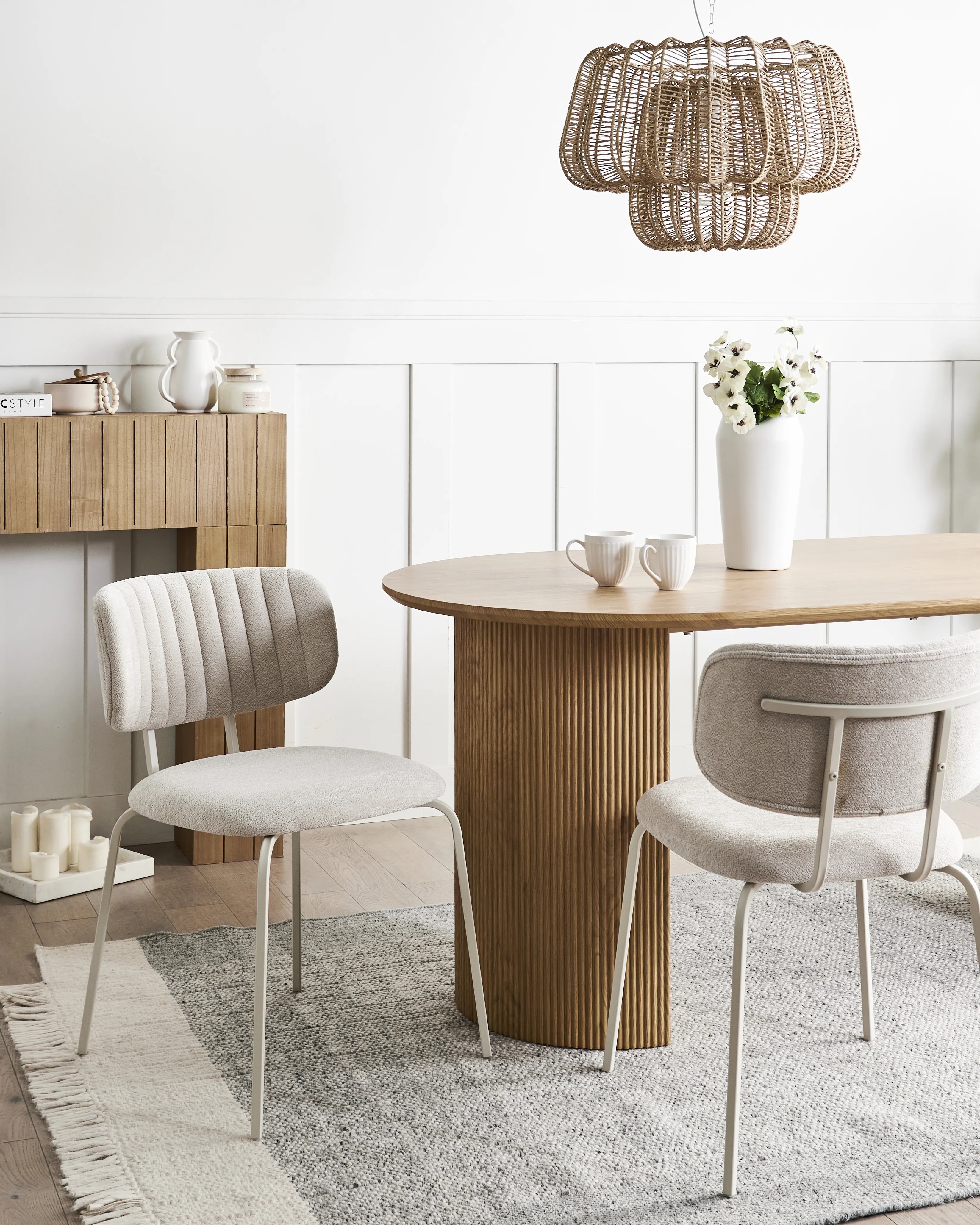 Set of 2 Dining Chairs IRINS Chenille Light Beige