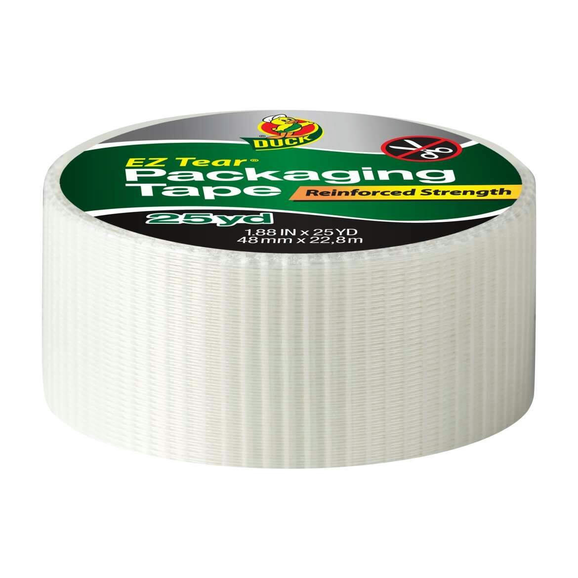 Duck EZ-Tear Packaging Tape, Reinforced Strength, No Scissors Needed, 1.88-in x 25-yd