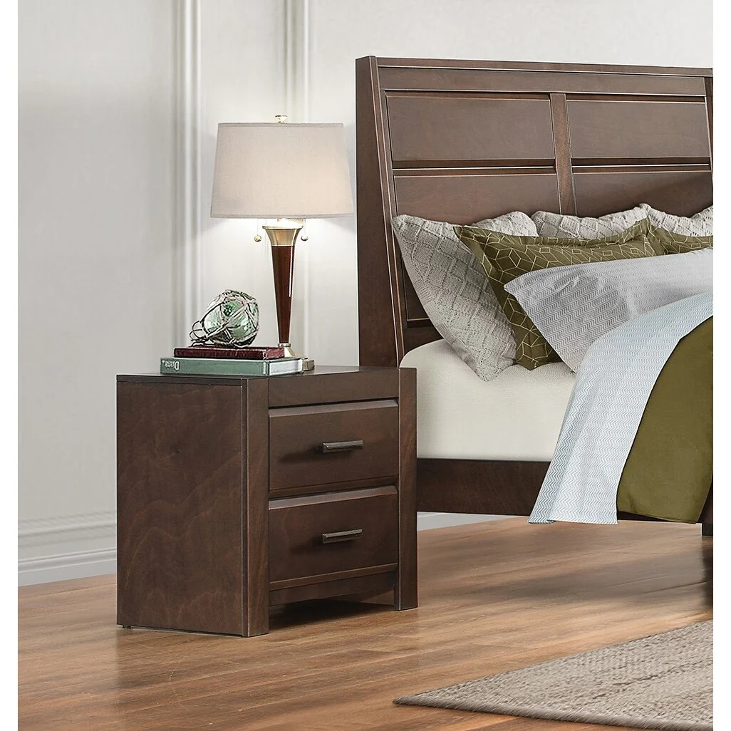 Two Drawers Nightstand 1pc Contemporary Bold Framing Wooden Bedroom Furniture