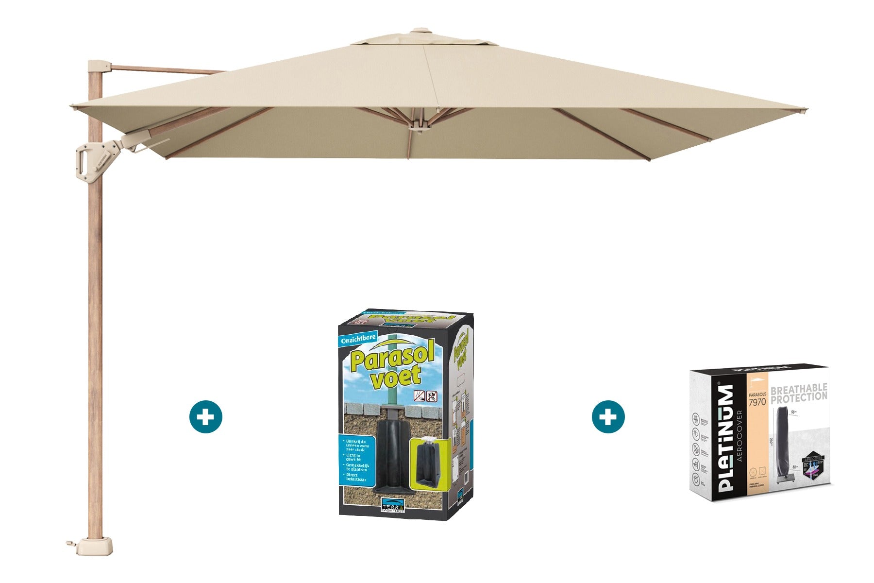 Platinum Challenger Premium T2 3x3 m Champagne Teak - met ingraafvoet