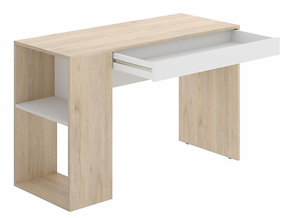 Bureau 1 tiroir coloris naturel/blanc - Longueur 115 x Profondeur 50 x Hauteur 74 cm