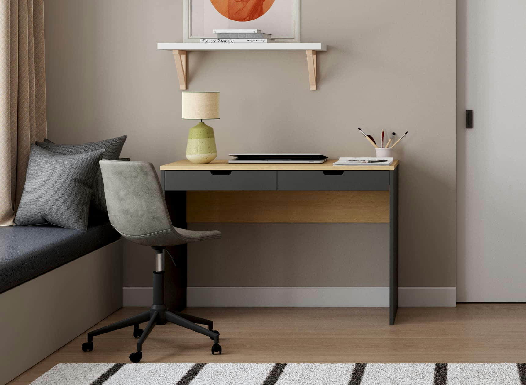 ALBI - Bureau avec 2 tiroirs Ardoise et Chêne