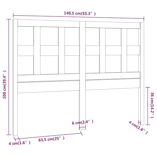NNEVL Bed Headboard Black 140.5x4x100 cm Solid Wood Pine