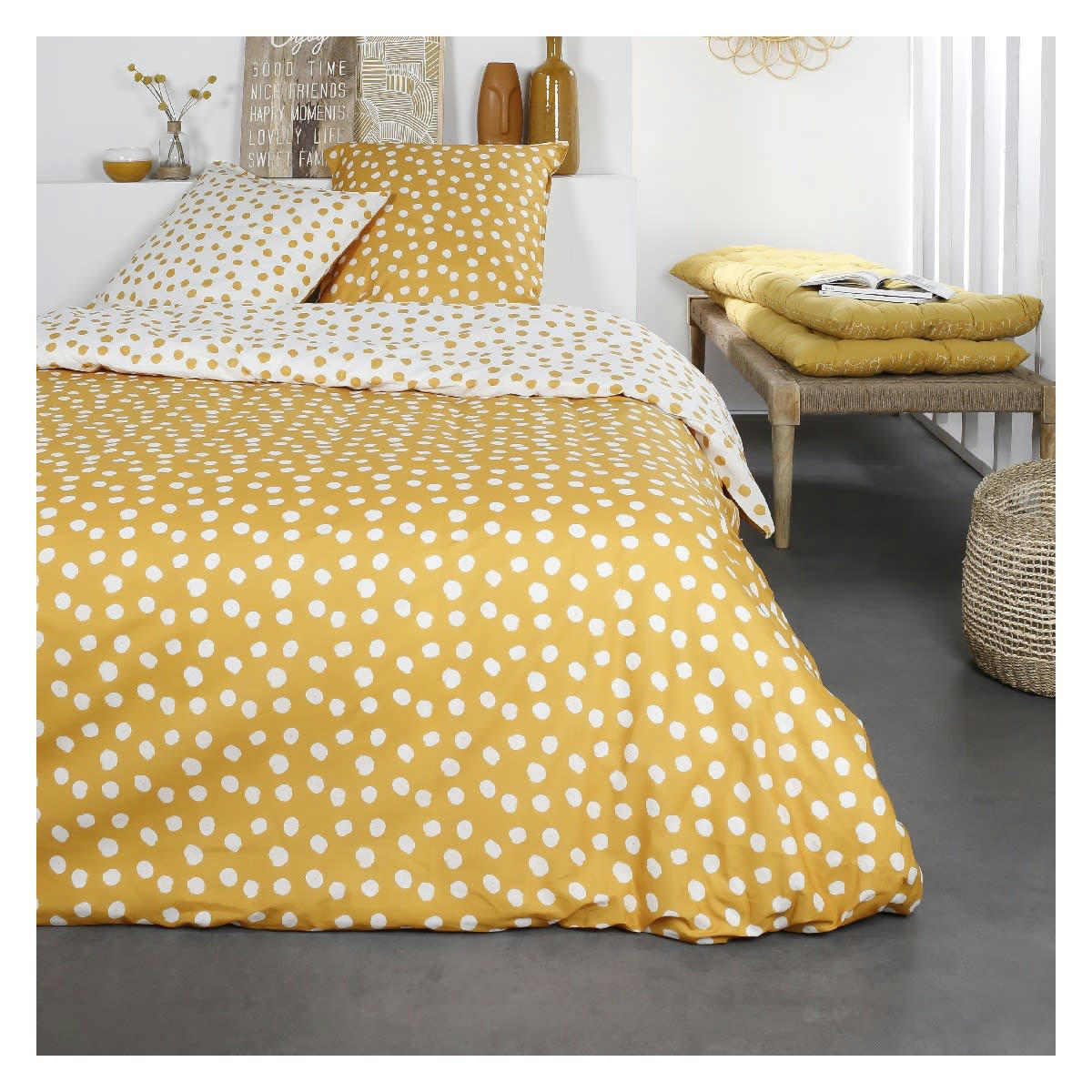 SUNSHINE CALI - Parure de lit 2 personnes imprimé en Coton Jaune 220x240 cm