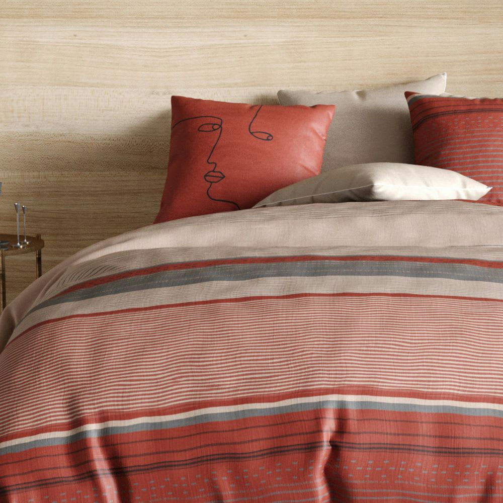 - Parure de lit 1 place réversible percale de coton à motifs 140x200 cm