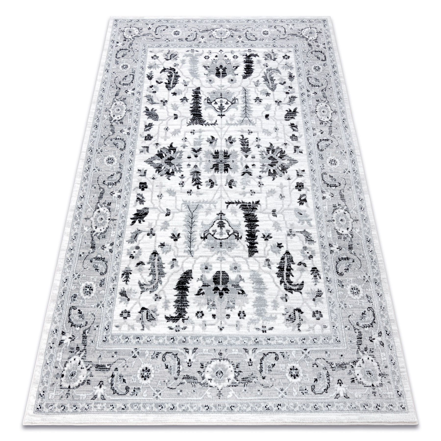 Dywan ARGENT - W7039 Kwiaty szary / czarny133x190 cm