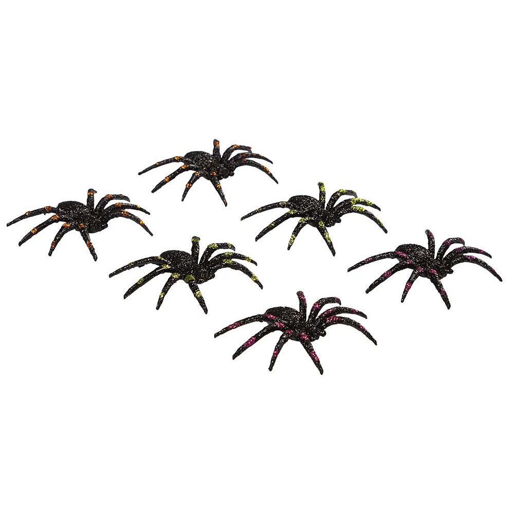 Araignée colorée pailletée décoration Halloween x6