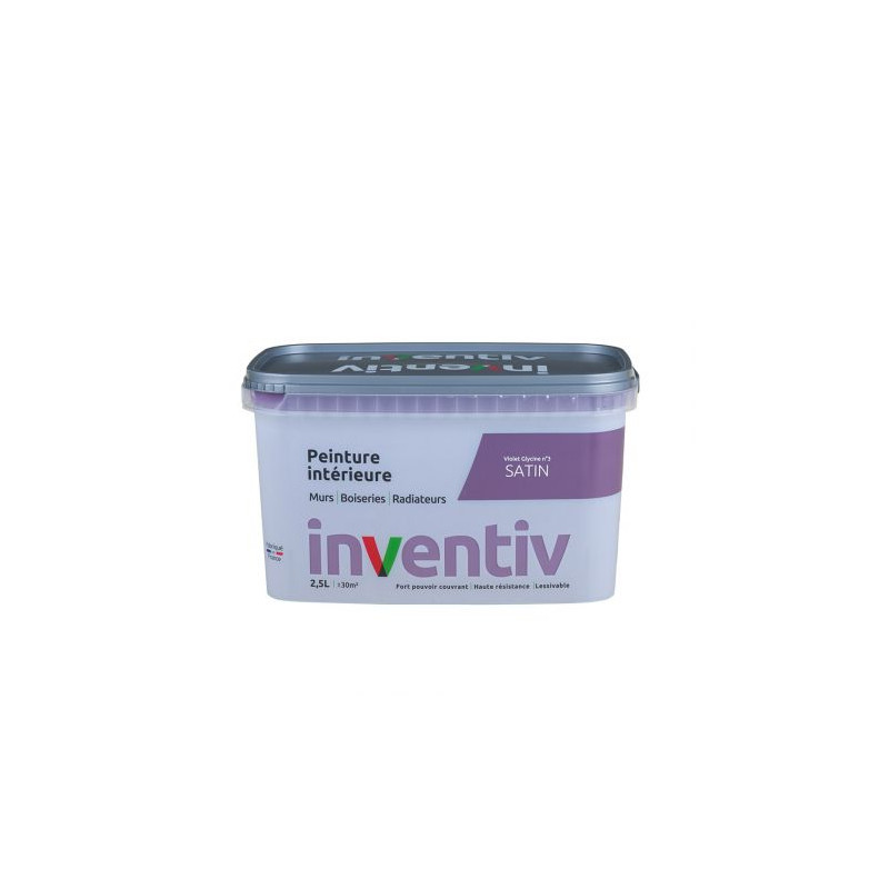 Peinture pour mur boiserie radiateur Violet Glycine n°3 satiné 2,5 L INVENTIV