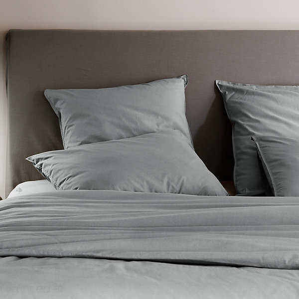 Drap housse PALACE pur coton lavé 140x190 cm bonnet 35 cm uni gris Acier