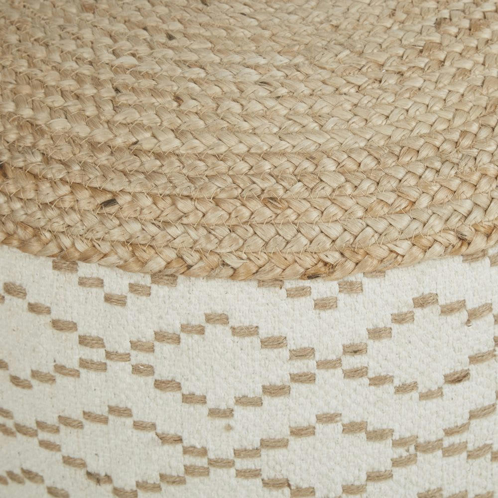 - Pouf tressé imprimé géométrique beige et marron