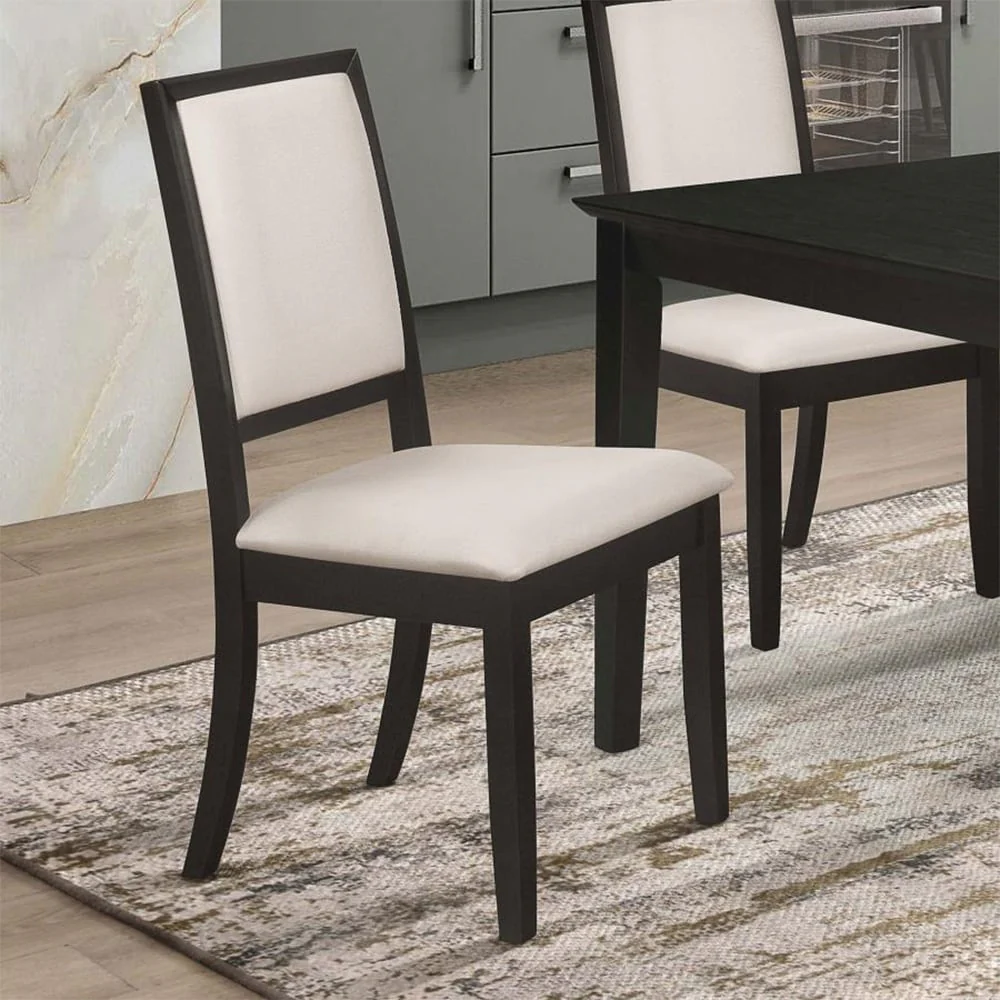 Set of 2 Upholstered Dining Side Chairs Black and Cream