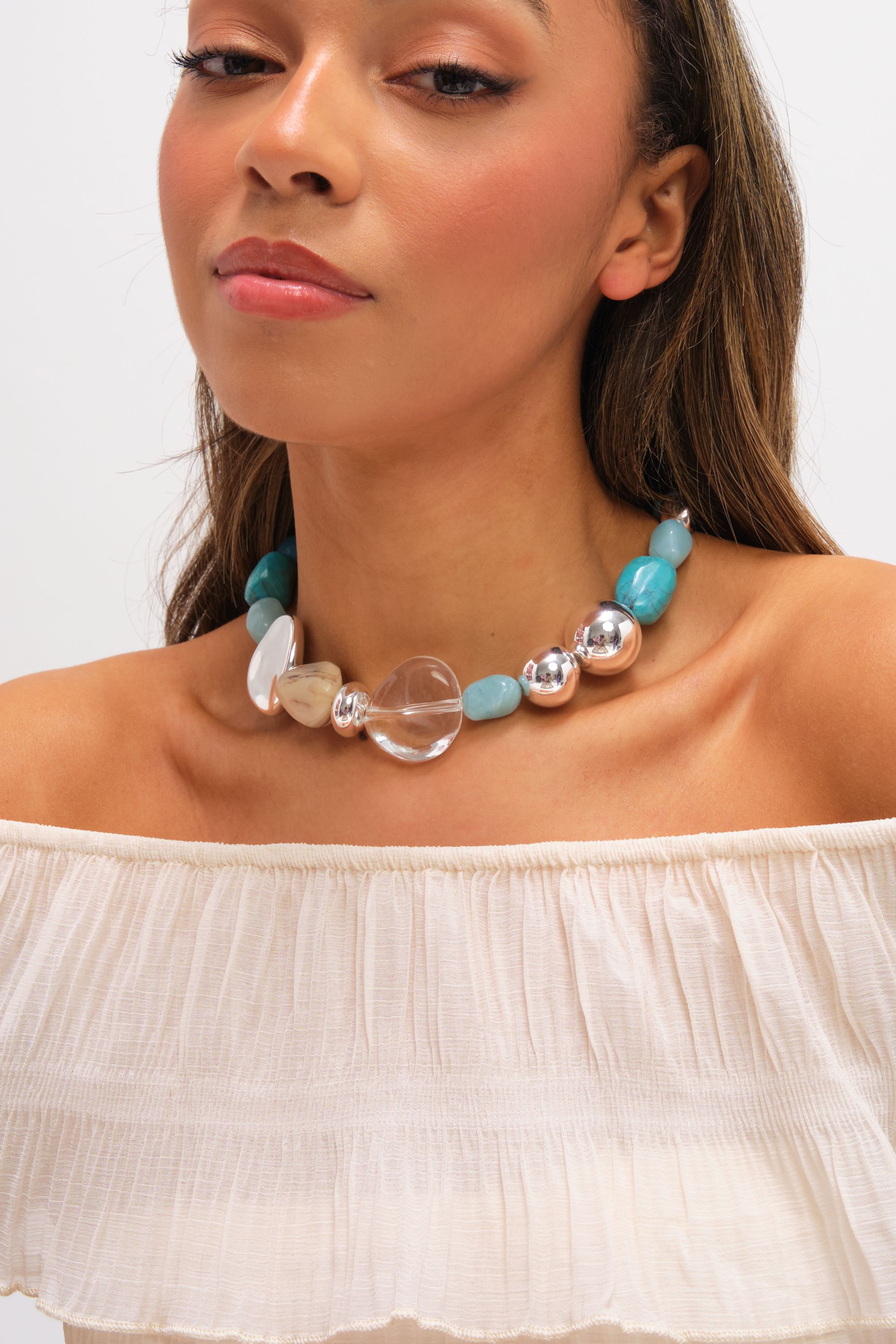 Mood Silver and Turquoise Resin Necklace