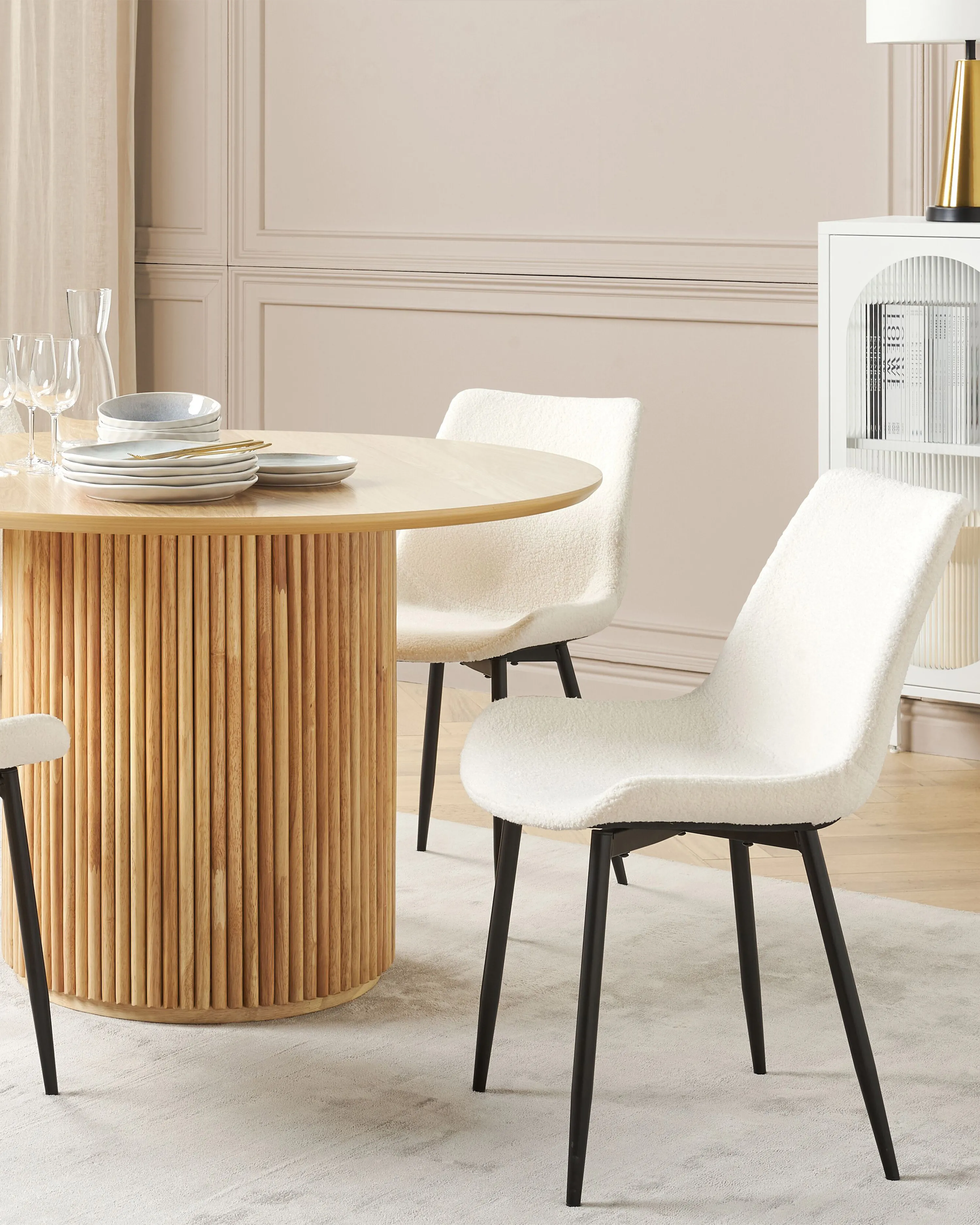Set of 2 Dining Chairs AVILLA Boucle White
