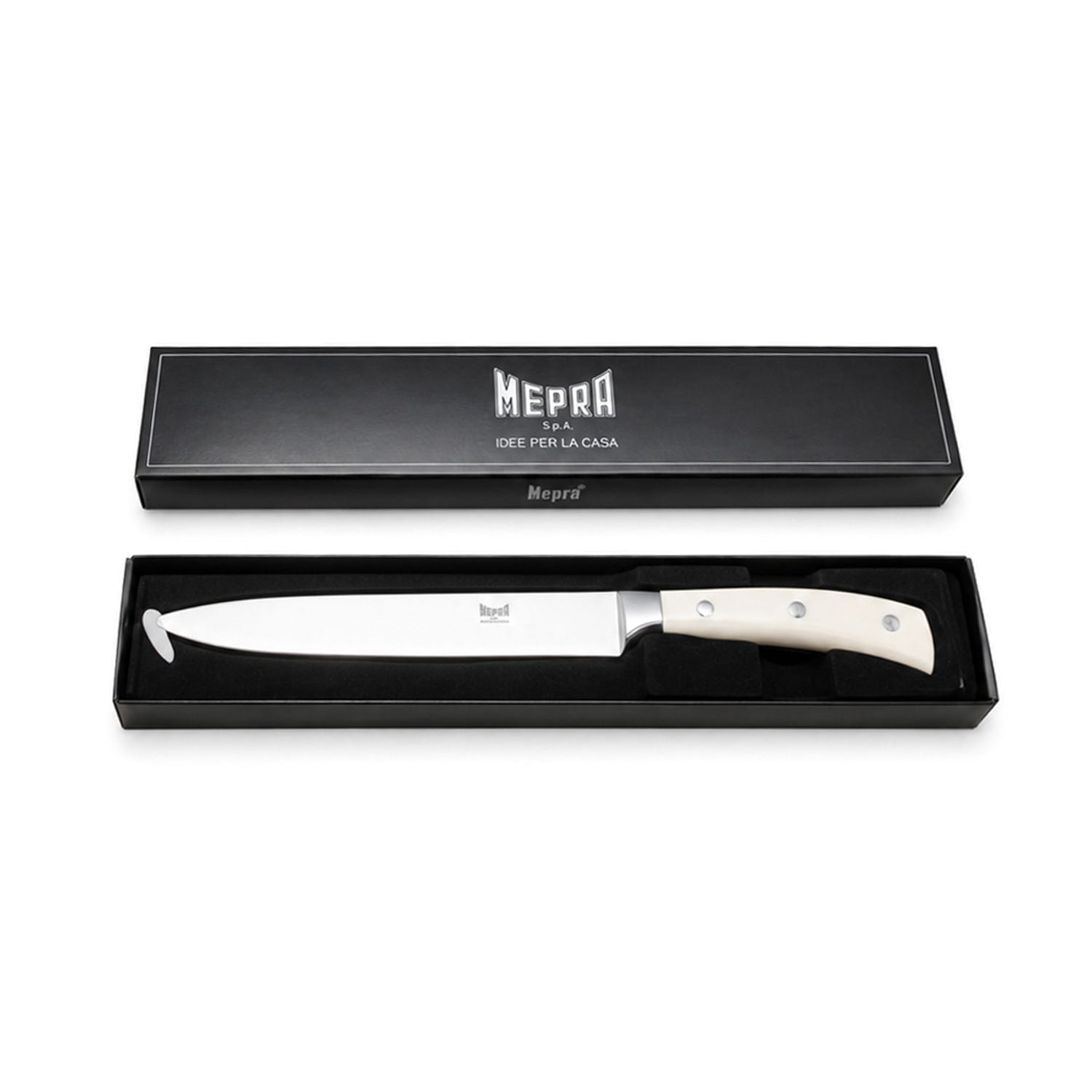 Coltello salumi 20 cm Mepra manico bianco