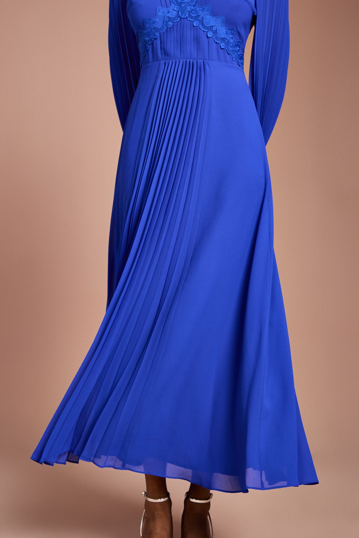 Coast Pleat Detail Lace Trim Maxi Dress