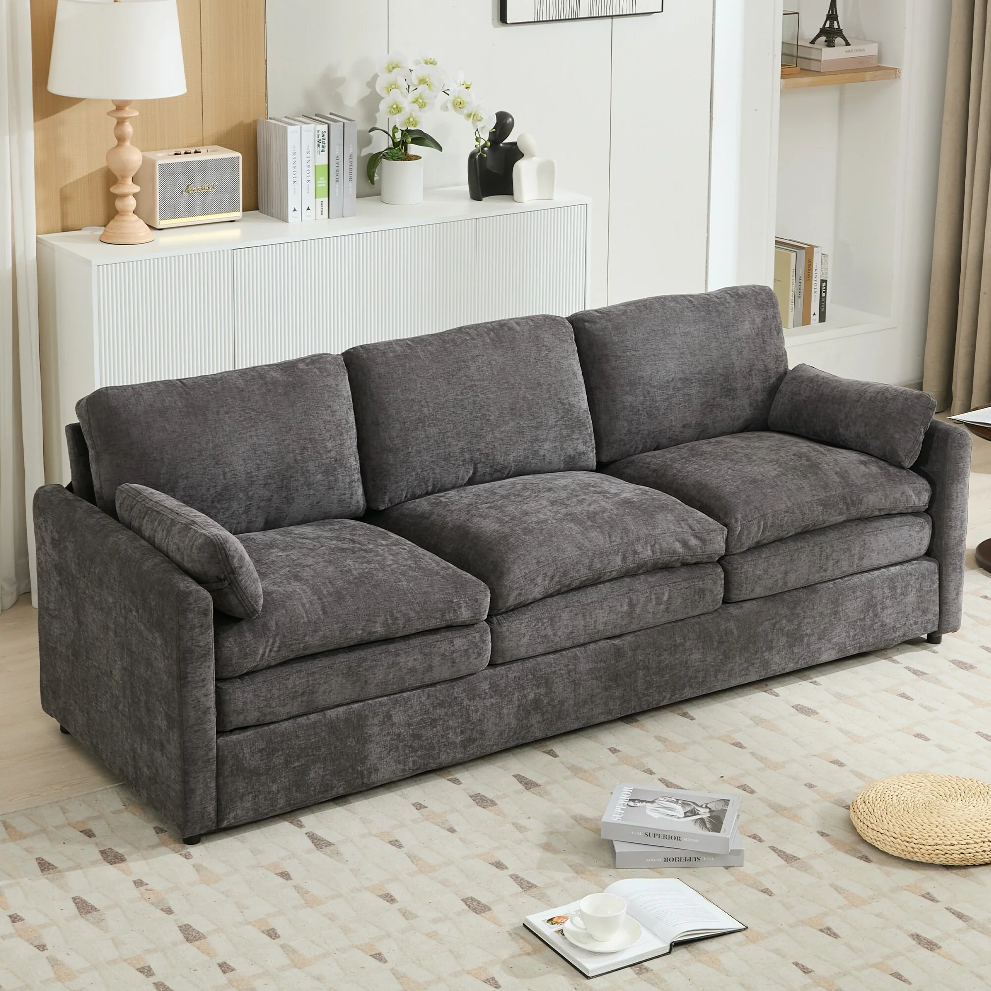 89 Chenille 3-Seater Sofa with Double-Layered Cushions