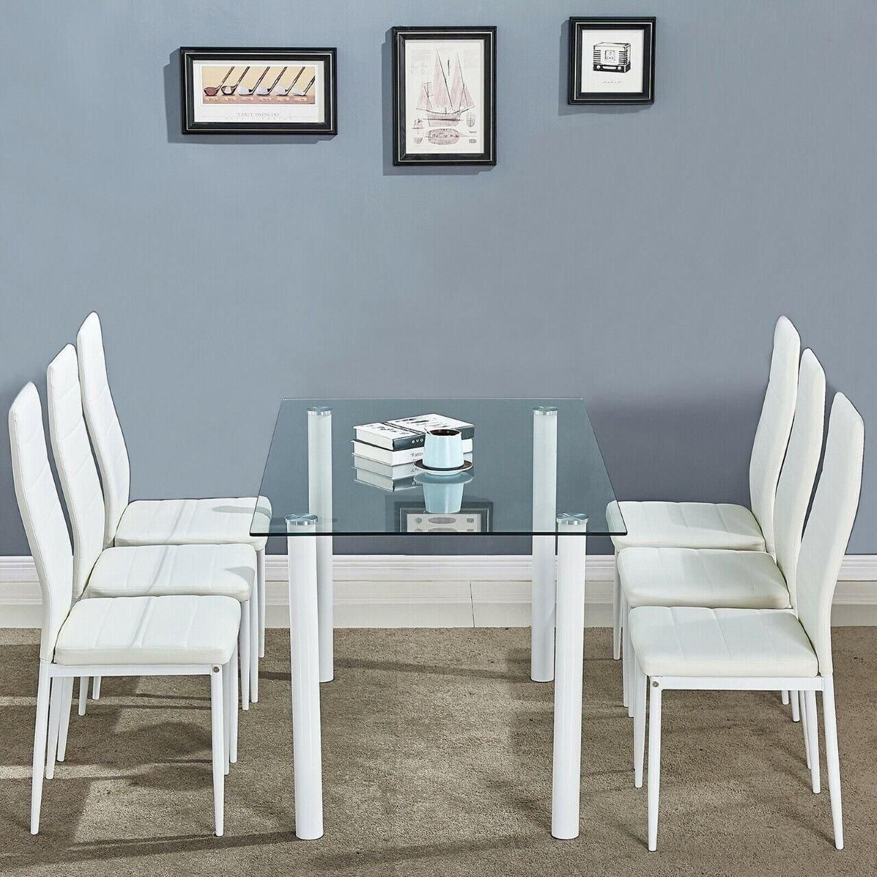 KOSY KOALA Glass Dining Table Set of 6 Kitchen Dining Table With 6 Chairs