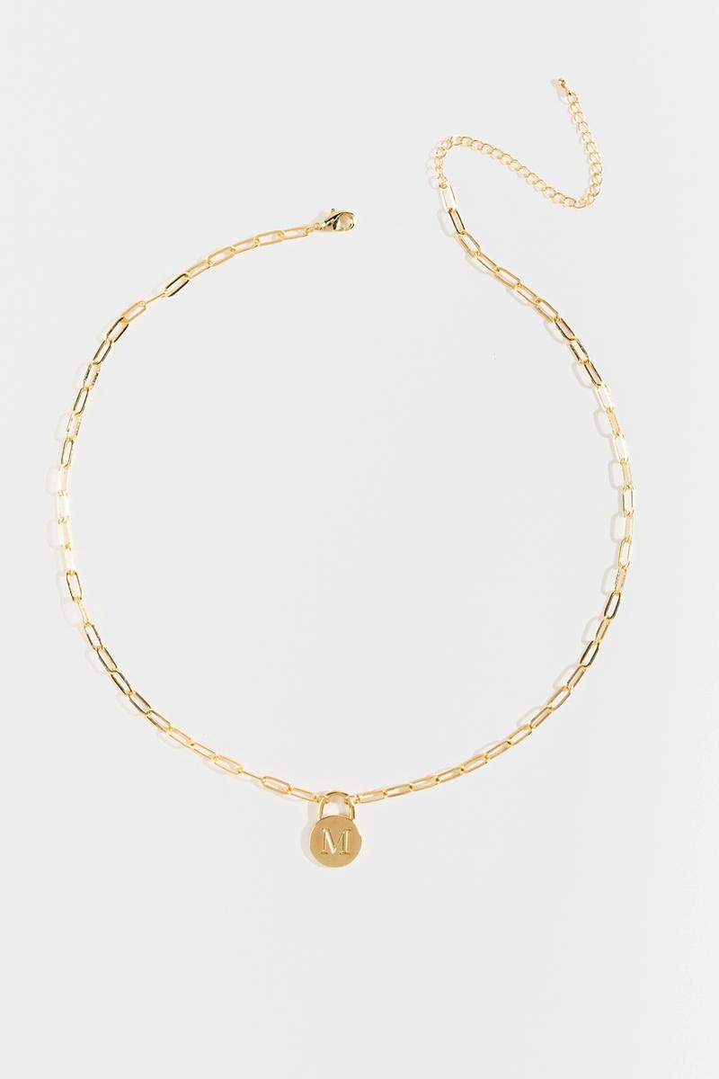 Initial Curb Chain Pendant Necklace Gold
