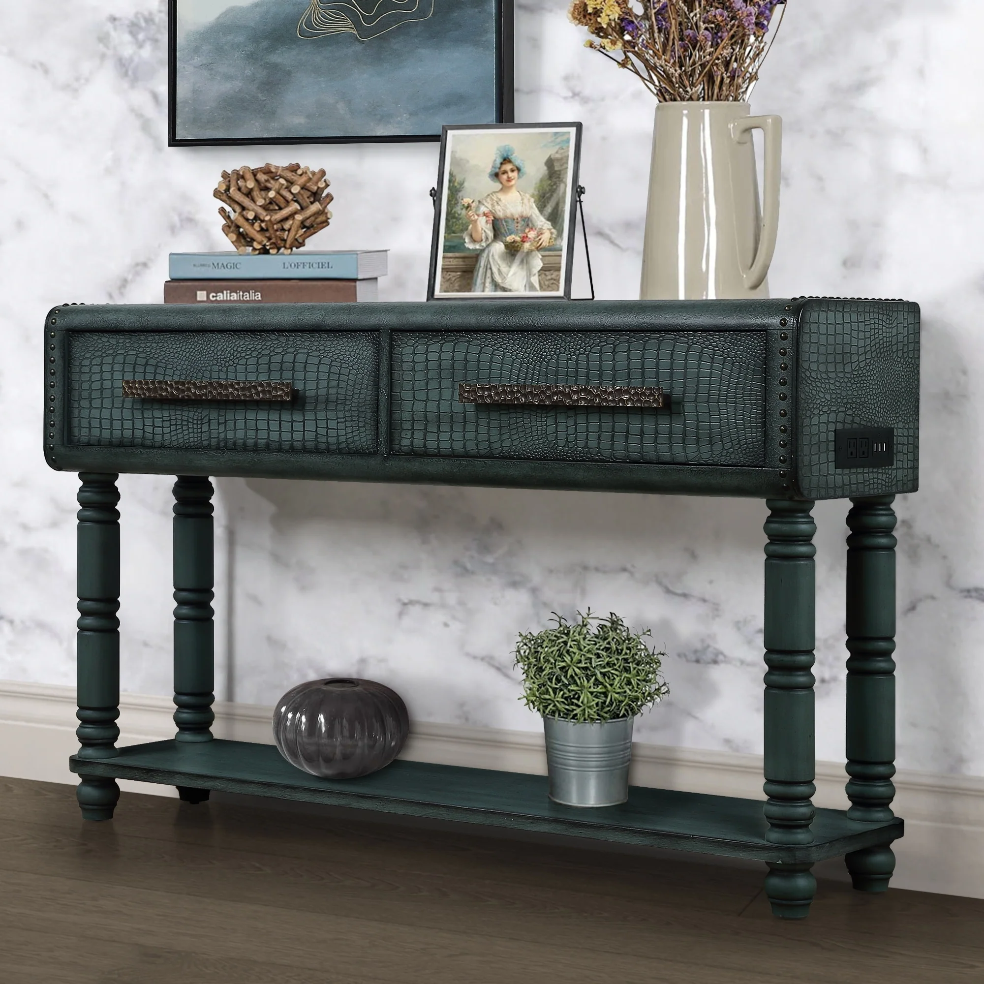 Console Table with 2 Power Outlets and 2 USB Ports