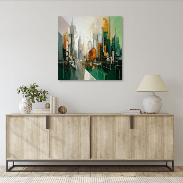 Feeby Obraz do sypialni, Miasto Abstrakcja Geometryczna Zielony 30x30
