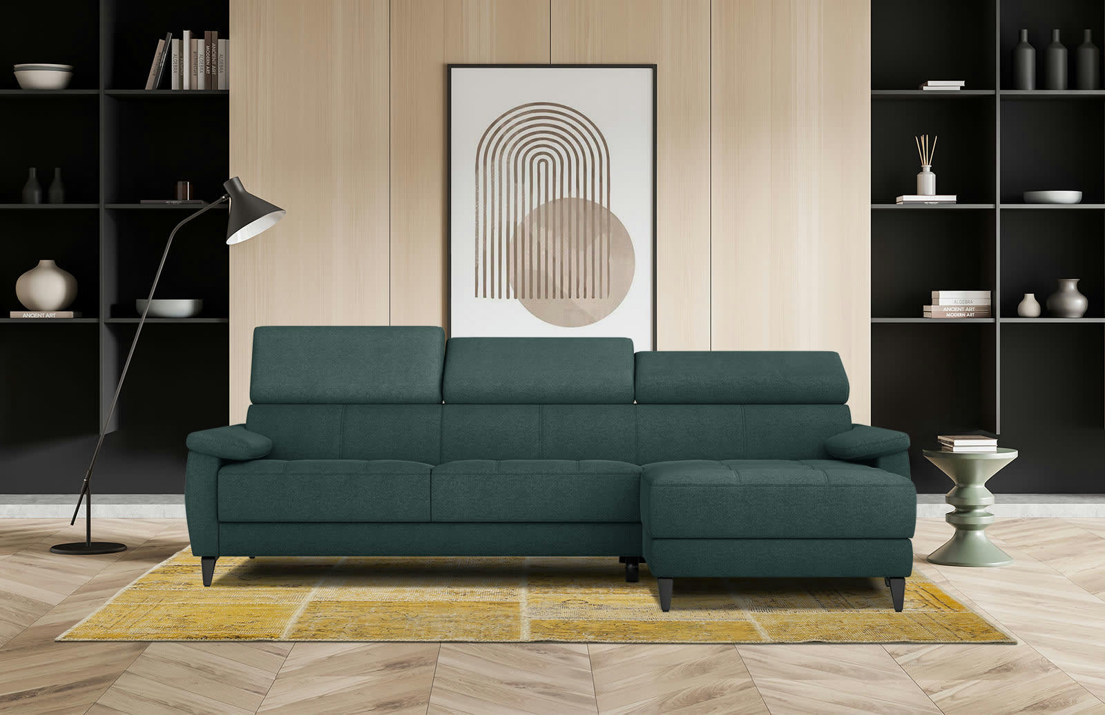TAUNUS - Canapé d'angle droit 4 places émeraude